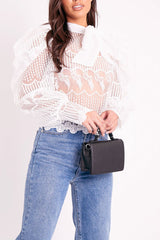 White Mesh Embroidery Design Bow Neck Blouse - Jackson