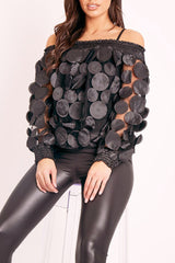 Black Layered Applique Mesh Insert Blouse - Jadelynn