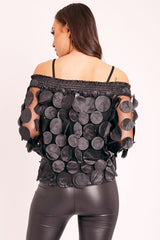 Black Layered Applique Mesh Insert Blouse - Jadelynn