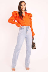Orange Pleated Shoulder Fluted Sleeve Shirt - Maize