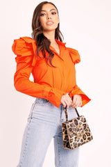 Orange Pleated Shoulder Fluted Sleeve Shirt - Maize