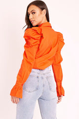 Orange Pleated Shoulder Fluted Sleeve Shirt - Maize