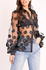 Black Layered Applique Mesh Shirt - Nikkie