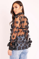 Black Layered Applique Mesh Shirt - Nikkie