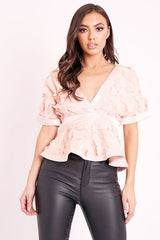 Pink Butterfly Applique Plunging Neckline Top - Mallory