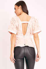 Pink Butterfly Applique Plunging Neckline Top - Mallory