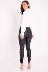 White Bow Front Ruched Hem Shirt - Hanley