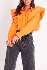 Orange Full Length Ruffle Sleeve Shirt - Keisha