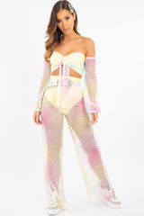 Pastel Fish Net Crop Tie Top and Trousers Co-ord - Misa