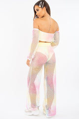 Pastel Fish Net Crop Tie Top and Trousers Co-ord - Misa