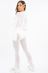 White Fishnet Crop Jumper Wide Leg Trouser Co-ord - Haddie