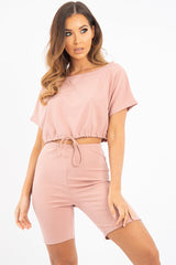 Mauve Drawstring Top Cycling Short Loungewear Co-ord - Krissa