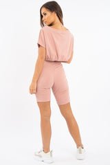 Mauve Drawstring Top Cycling Short Loungewear Co-ord - Krissa