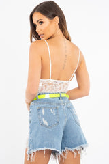 White Plunge V Front Lace Bodysuit - Tiah