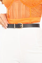 Black Faux Leather Gold Buckle Belt - Galaxy