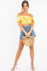 Yellow Broderie Lace Bardot Crop Top - Jaidy