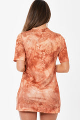 Orange Graphic Print Lace Up T-shirt Dress - Brody