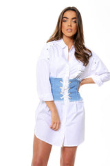 Light Blue Ribbon Lace Up Corset Belt - Tina