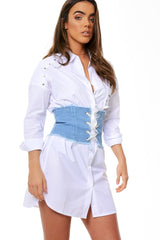 Light Blue Ribbon Lace Up Corset Belt - Tina