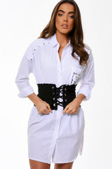 Black Lace Up Raw Edge Corset Belt - Missy