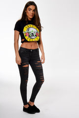 Black Guns N Roses Ripped Crop Top - Logan