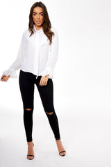 Cream Frill Sleeve Blouse - Amara