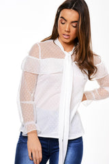 White Mesh Dotted Blouse - Jose