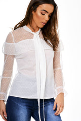 White Mesh Dotted Blouse - Jose