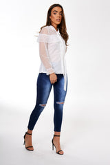 White Mesh Dotted Blouse - Jose