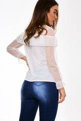White Mesh Dotted Blouse - Jose