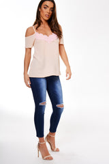 Nude Cold Shoulder Lace Detail Top - Darina