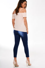 Nude Cold Shoulder Lace Detail Top - Darina