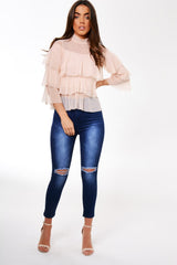 Nude Mesh Frill Top - Marnie