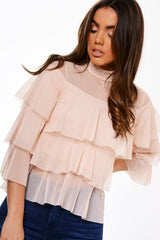 Nude Mesh Frill Top - Marnie