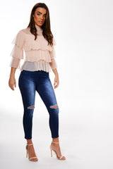 Nude Mesh Frill Top - Marnie