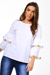 White Flared Sleeve Top - Samantha