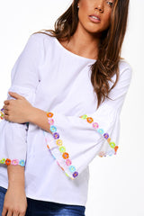 White Flared Sleeve Top - Samantha