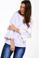 White Flared Sleeve Top - Samantha