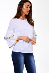 White Flared Sleeve Top - Samantha