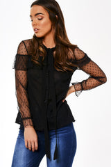 Black Mesh Dotted Blouse - Jose