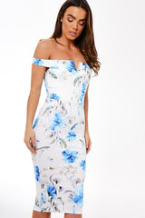 White Floral Bardot Midi Dress - Trinny
