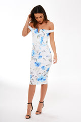White Floral Bardot Midi Dress - Trinny