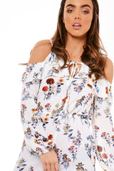 White Floral Cold Shoulder Playsuit - Ronnie