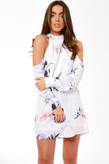 White Cold Shoulder Floral Dress - Maxine