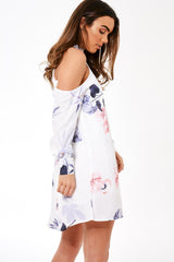 White Cold Shoulder Floral Dress - Maxine