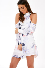 White Cold Shoulder Floral Dress - Maxine
