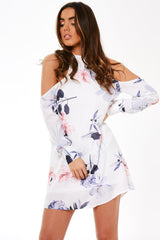White Cold Shoulder Floral Dress - Maxine