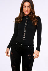 Black High Neck Eyelet Detail Bodysuit - Maddison