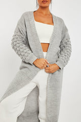 Grey Waffle Sleeve Maxi Cardigan - Davaya