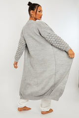 Grey Waffle Sleeve Maxi Cardigan - Davaya